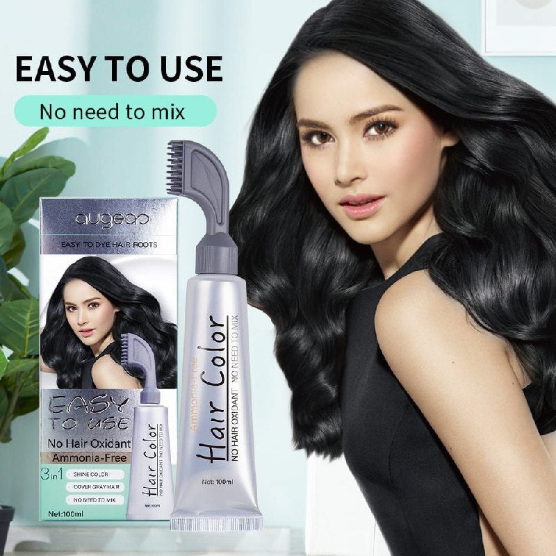 TINTE PARA EL CABELLO NEGRO 2 EN 1, APLICADOR FACIL Y RAPIDO AUGEAS 100ML