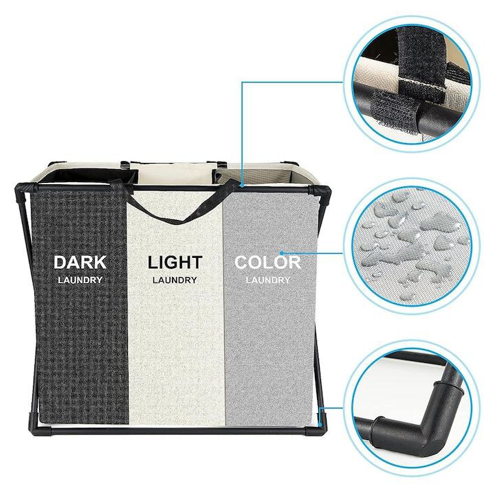 ORGANIZADOR DE ROPA DE LAVANDERIA DESMONTABLE CON 3 COMPARTIMIENTOS