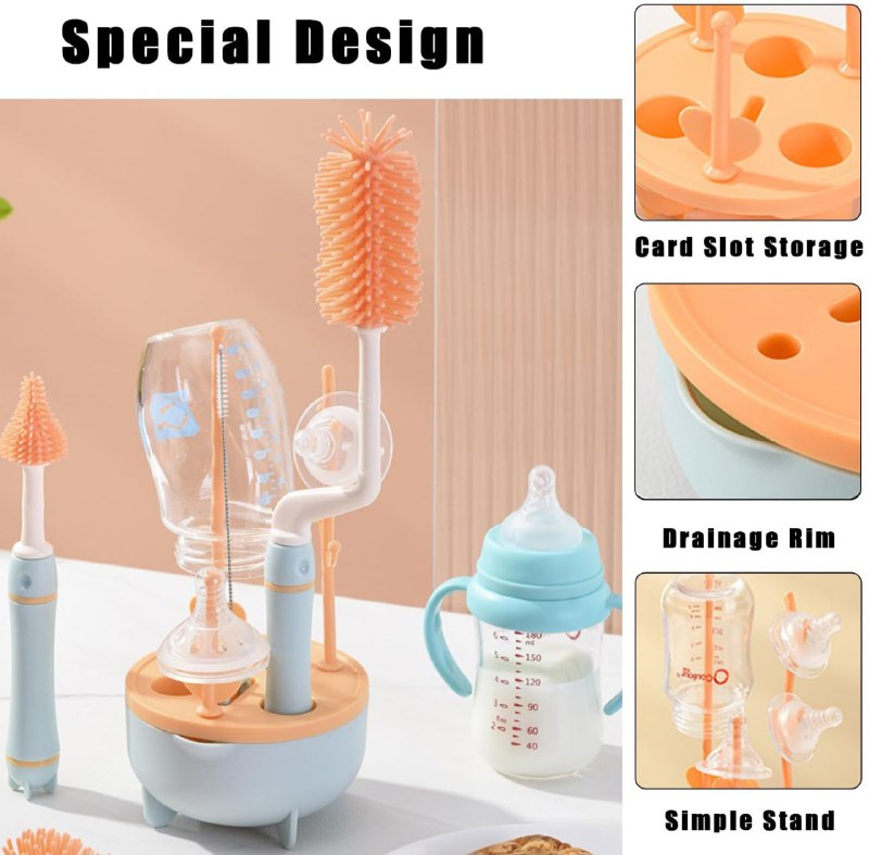 CEPILLO DE LIMPIEZA PARA BIBERON EN SET DE 7 PIEZAS, MATERIAL DE GRADO ALIMENTICIO FLEXIBLE MULTICONTACTO SMILY BABY