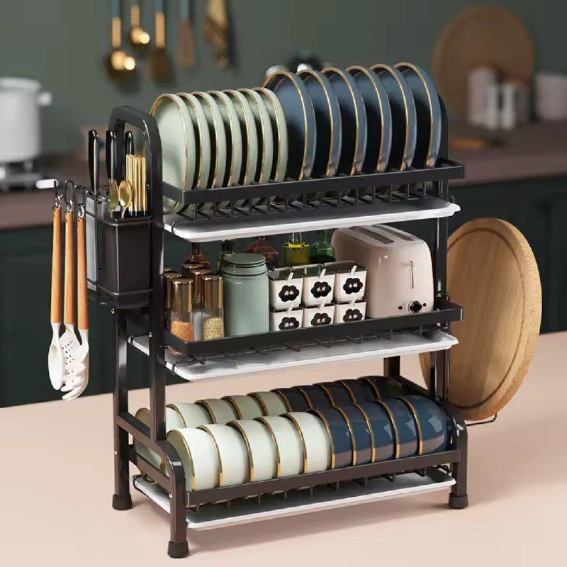 ESTANTE ORGANIZADOR Y ESCURRIDOR DE COCINA, SOBRE EL FREGADERO, ESTANTE DESMONTABLE DE SECADO DE PLATOS DE ACERO INOXIDABLE, FACIL DRENAJE GRAN CAPACIDAD HOME IMPLEMENTS 61X23.4X53CM