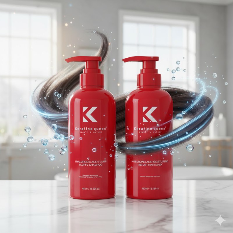 SET DE SHAMPOO Y MASCARILLA PARA EL CABELLO CON ACIDO HIALURONICO HIDRATANTE 2PCS KERATINE QUEEN 450MLX2