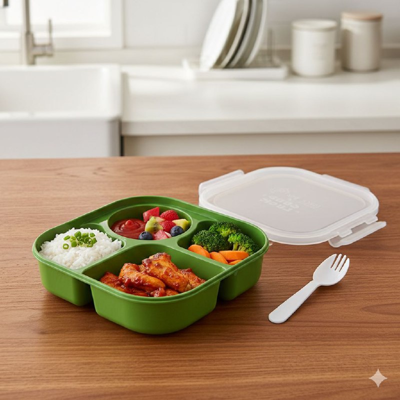 RECIPIENTE PANA PARA ALIMENTOS DE 4 COMPARTIMIENTOS CON TENEDOR BENELI HOME 18X18X6.5CM