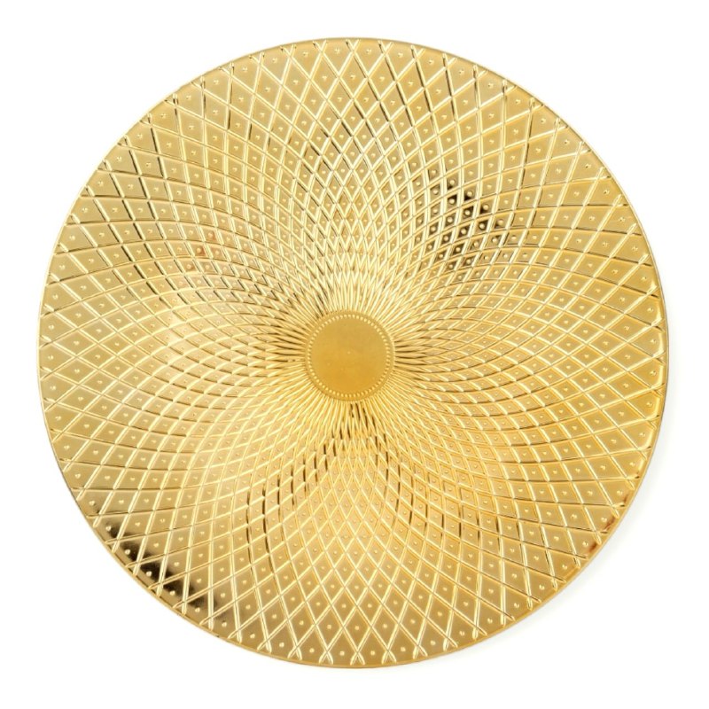 PLATO DE CARGA DECORATIVO NAVIDEÑO BRILLANTE DE PLASTICO DORADO L'ART 32X32CM