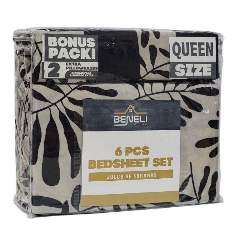JUEGO DE SABANAS CAMERA DE 6 PIEZAS QUEEN BENELI HOME, 8 ESTILOS