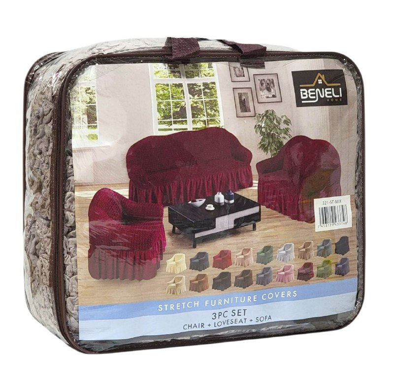 SET DE FORROS ELASTICOS DE MUEBLES, JUEGO DE 3 PIEZAS PARA MUEBLES VARIOS COLORES BENELI HOME