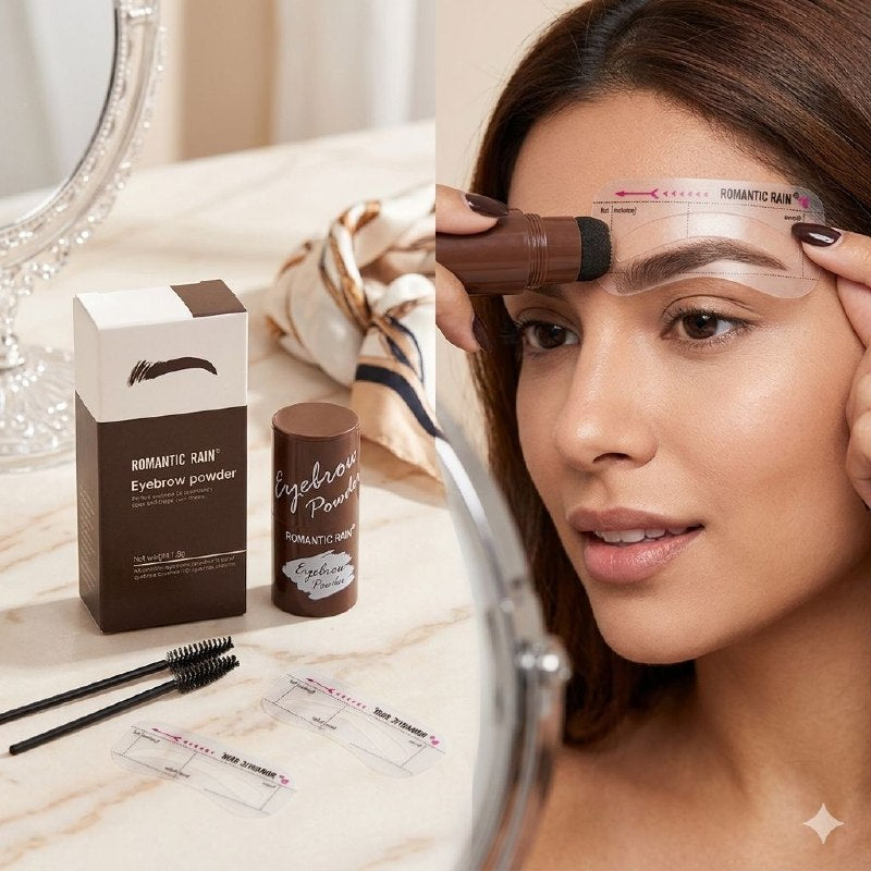 KIT PARA CEJAS PERFECTAS CON POLVO CEPILLOS Y PLANTILLAS DE CEJA 3 TONOS ROMANTIC RAIN 1.8G