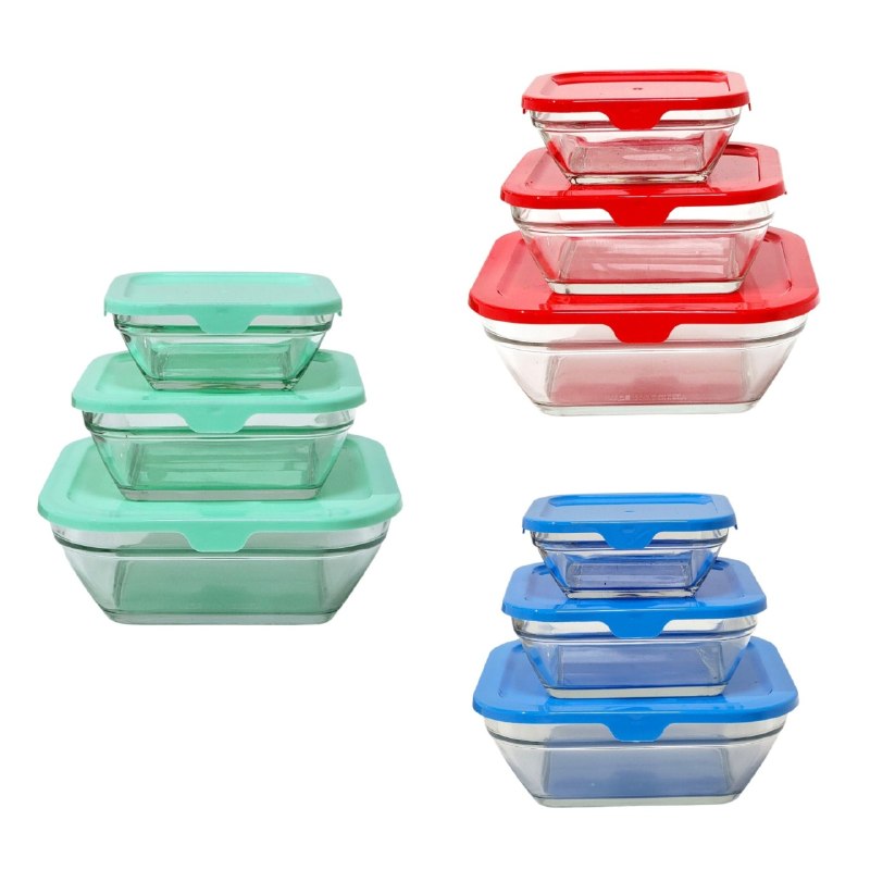 RECIPIENTES HERMETICOS DE VIDRIO EN SET PARA ALMACENAR ALIMENTOS KIMGLASS