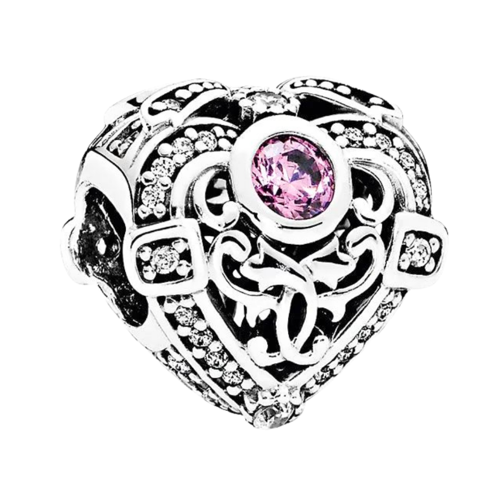 PCHARM1953  CORAZON CON CIRCONES TRANSPARENTES Y ROSADO
