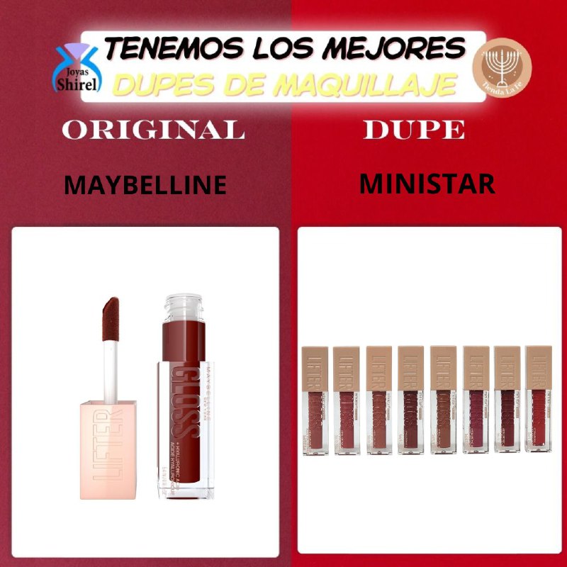 BRILLO LABIAL GLOSS DUPE DE MAYBELLINE, CON FORMULA DE ACIDO HIALURONICO HIDRATANTE BRILLANTE MINISTAR 12ML