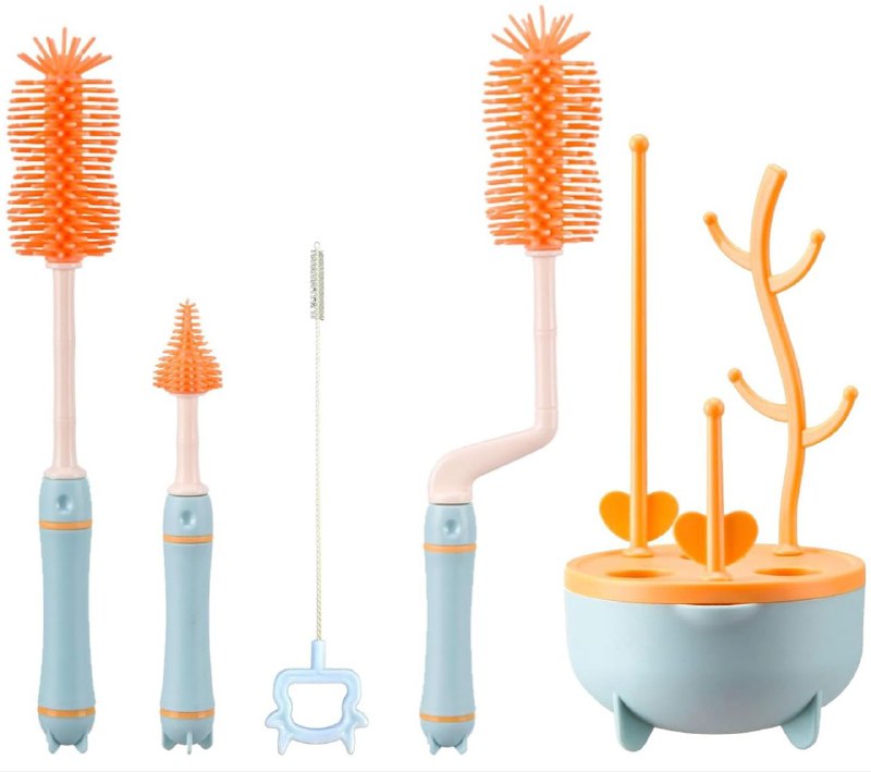 CEPILLO DE LIMPIEZA PARA BIBERON EN SET DE 7 PIEZAS, MATERIAL DE GRADO ALIMENTICIO FLEXIBLE MULTICONTACTO SMILY BABY