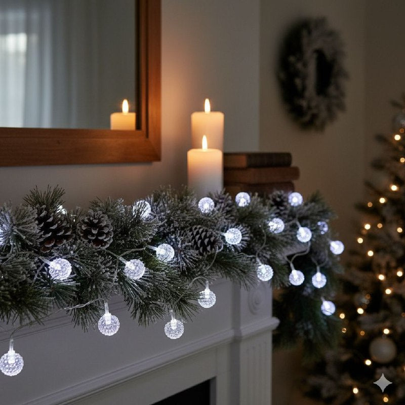 LUCES DECORATIVAS NAVIDEÑAS GUIRNALDA LED, PERFECTA PARA ARBOLES Y ESPACIOS INTERIORES O EXTERIORES, CAMBIOS DE LUZ BLANCA 9 DISEÑOS