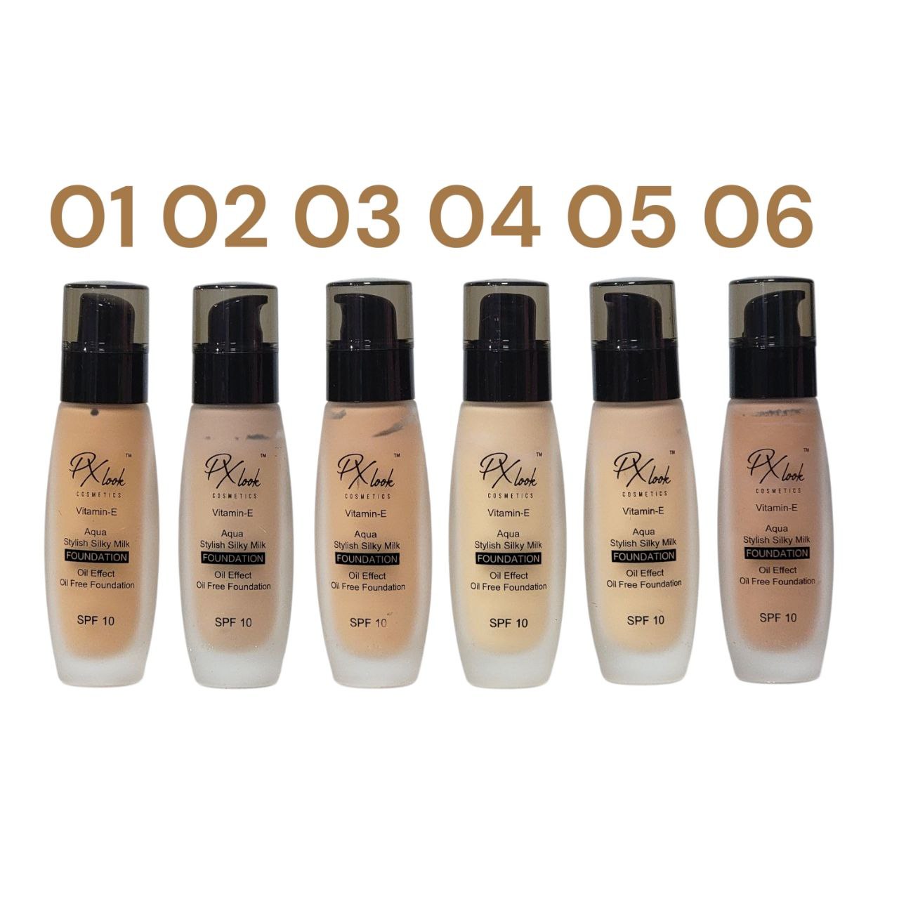BASE DE MAQUILLAJE LIQUIDA SPF10 Y VITAMINA E 6 TONOS PX LOOK COSMETICS 30ML
