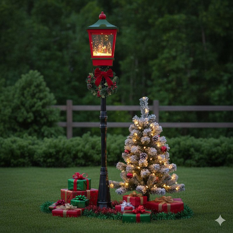 DECORACION ADORNO FAROL NAVIDEÑO ELECTRICO MUSICAL CON NEVADA ARTIFICIAL Y ILUMINACION LED, PARA INTERIORES O EXTERIORES 44X38.5X56.5CM