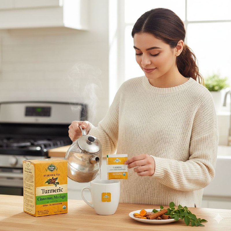 TE DE CURCUMA CANELA Y MORINGA ORGANICO SIN CAFEINA QUE PROMUVE EL BIENESTAR GENERAL HERBAL 16UND