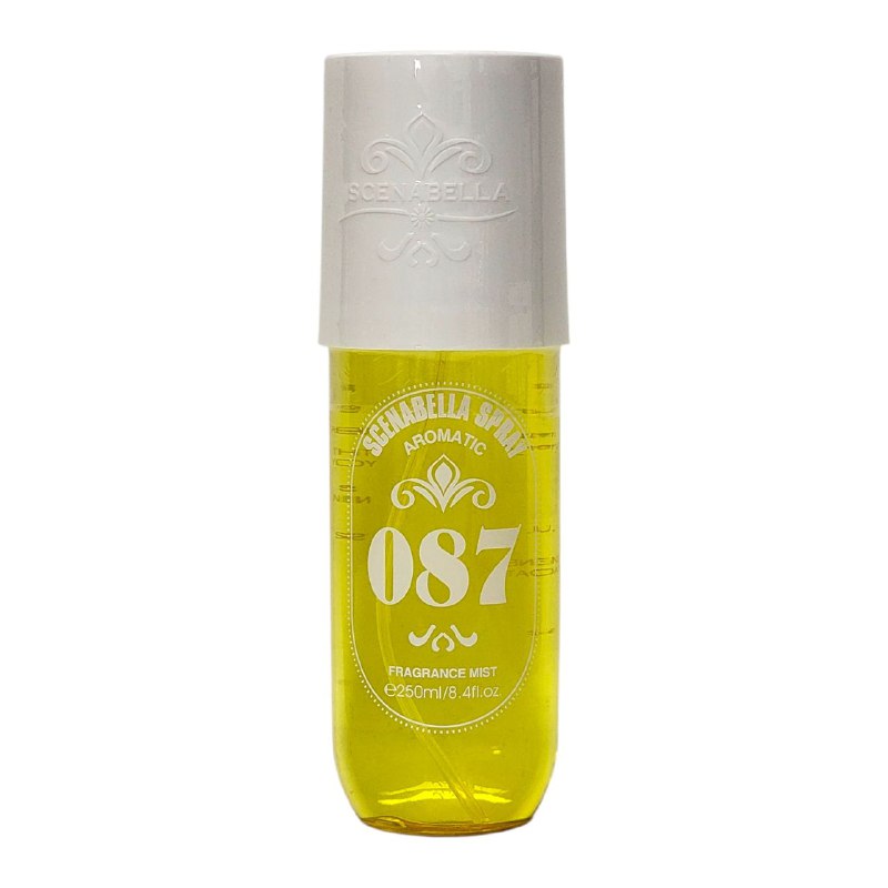 SPRAY PERFUMADO PARA EL CABELLO Y CUERPO SCENABELLA SPRAY AROMATIC 087 LECHE DE COCO, ARENA, NARDO YLANG, VAINILLA Y AMBAR 250ML