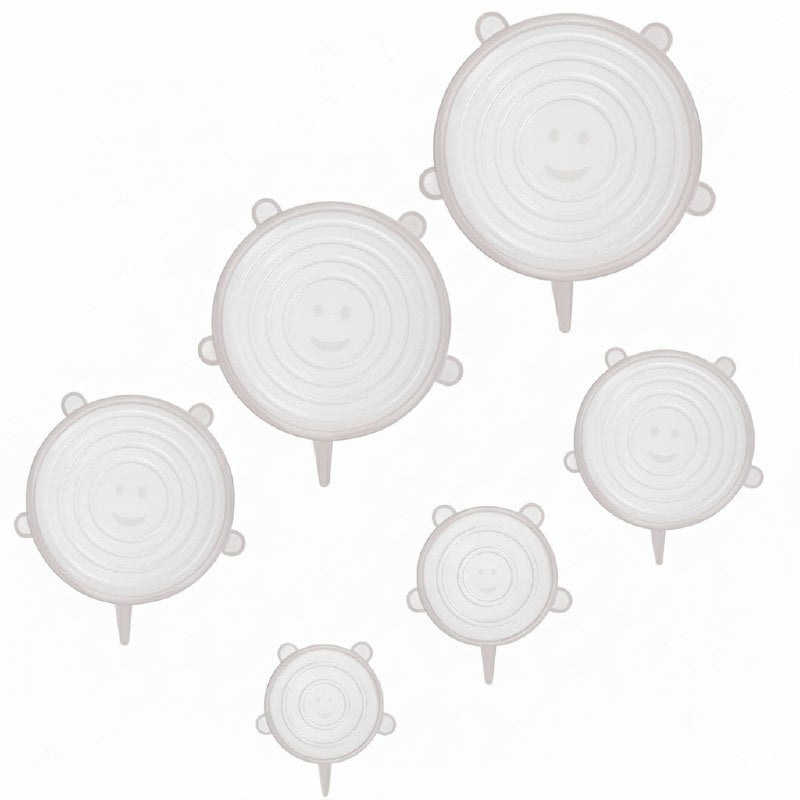 TAPADERAS DE SILICONA EN SET DE 6 PIEZAS REUTILIZABLES, SE ADAPTAN A CUALQUIER RECIPIENTE Y LO SELLAN PERFECTAMENTE 4 COLORES