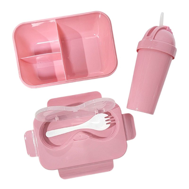 LONCHERA EN KIT CON SEPARADOR, CUBIERTO Y BOTE Y STICKERS 2 COLORES XITIANLONG