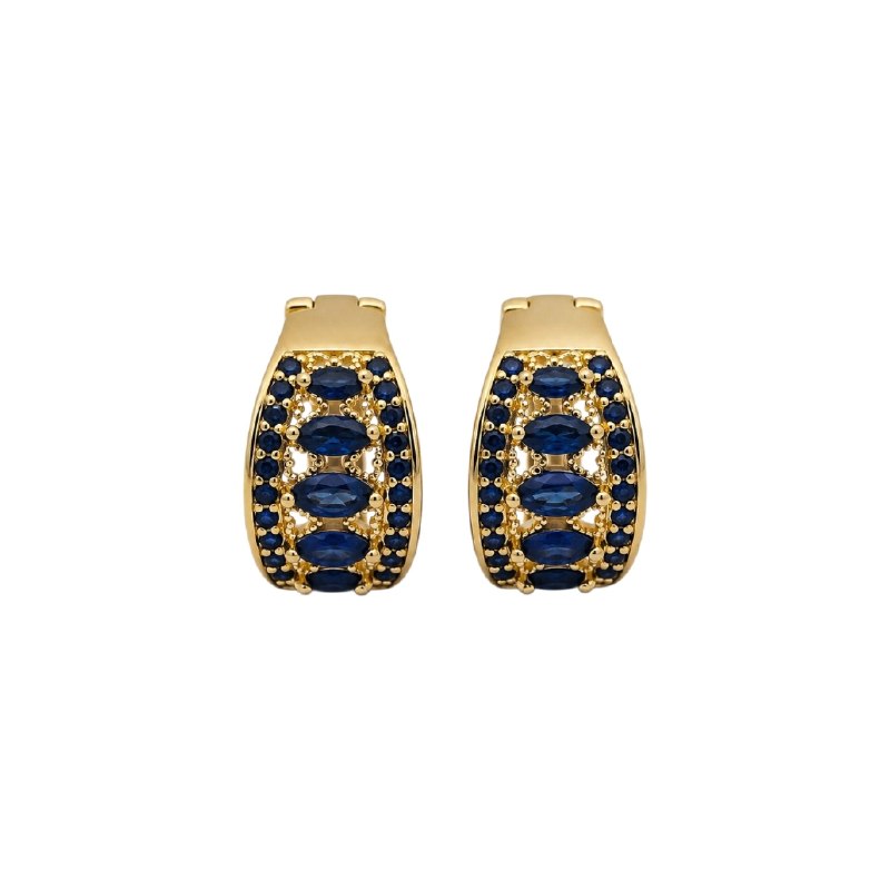 ARGOLLA DE ENCHAPE PARA DAMA DISEÑO CON PIEDRAS AZULES  2CM