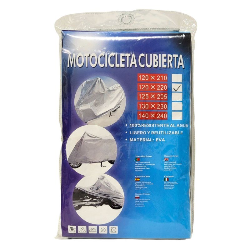 CAPOTE FORRO PARA MOTOCICLETA, CUBRE EL 100%, RESISTENTE AL AGUA, LIGERO, REUTILIZABLE 120X220CM