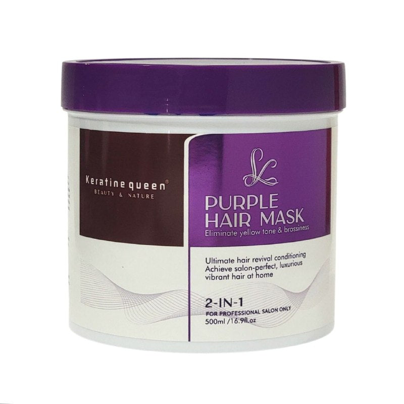 MASCARILLA PARA EL CABELLO MORADA 2 EN 1 PARA CABELLO RUBIO Y TEÑIDO KERATINE QUEEN 500ML