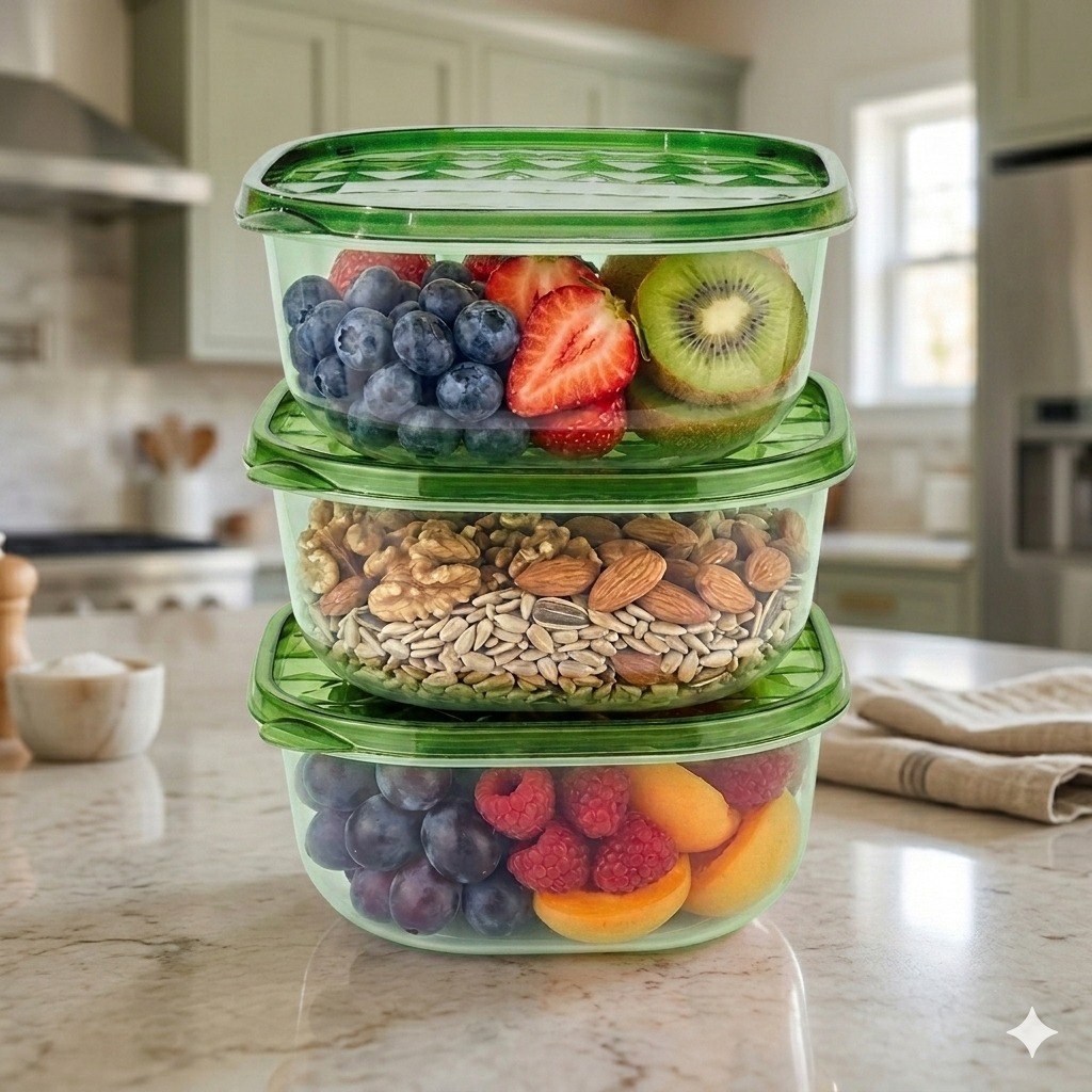 SET DE RECIPIENTES PANAS PARA ALIMENTOS DE PLASTICO 3PCS DUOAO 17X17X8CM