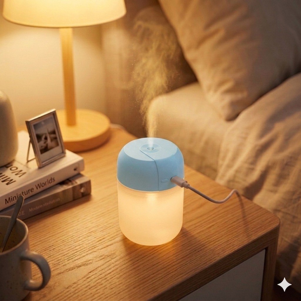 HUMIFICADOR DE AIRE ULTRASONICO PORTATIL CON LAMPARA LED H2O 7X11CM