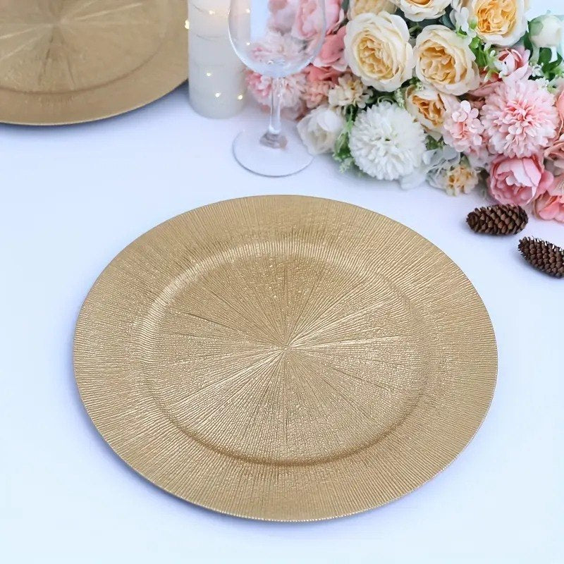 PLATO DE CARGA DECORATIVO DORADO DE PLASTICO 32CM