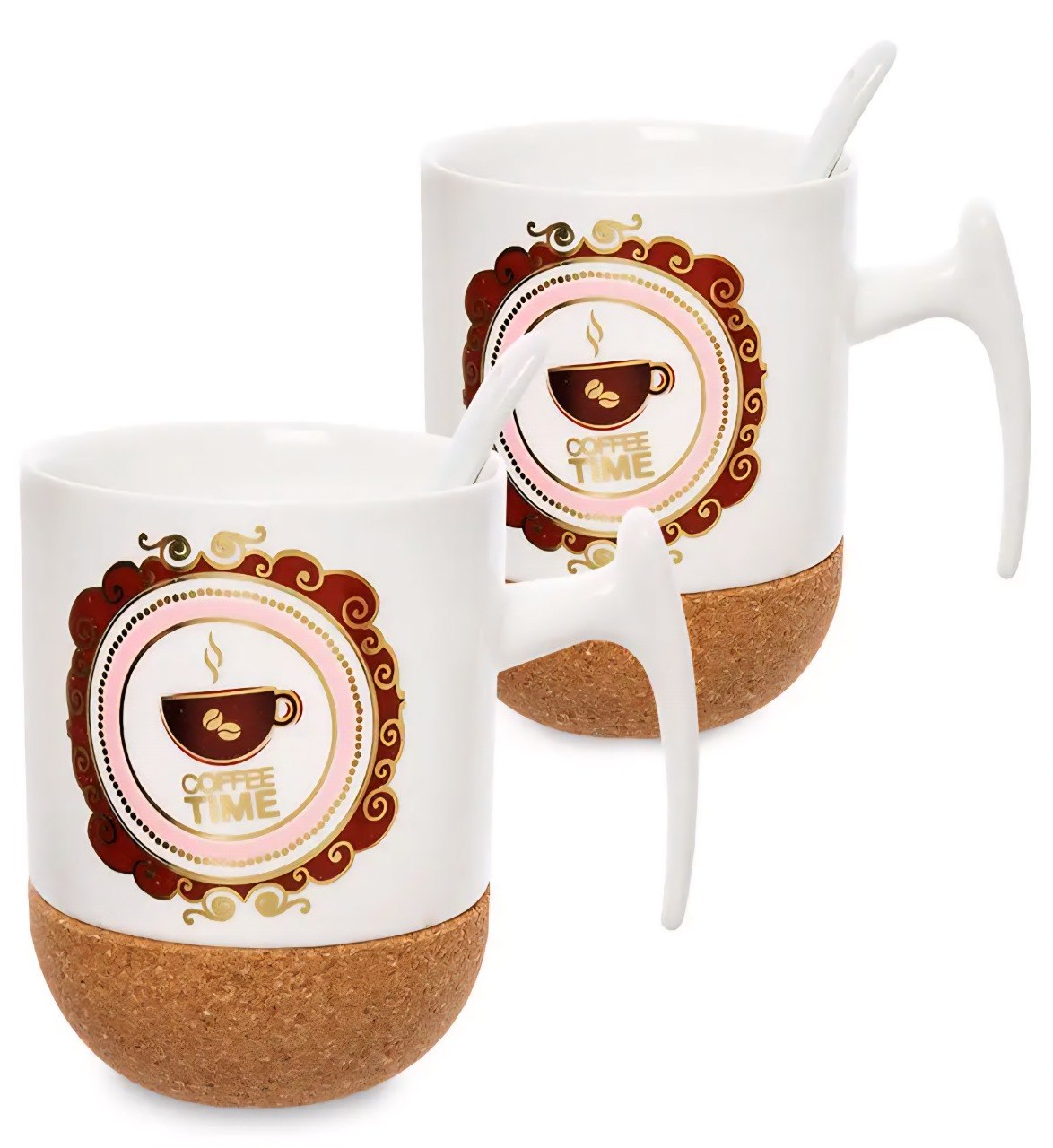 SET DE TAZAS CON BASE DE CORCHO Y CUCHARAS 4PCS HOME & SWEET