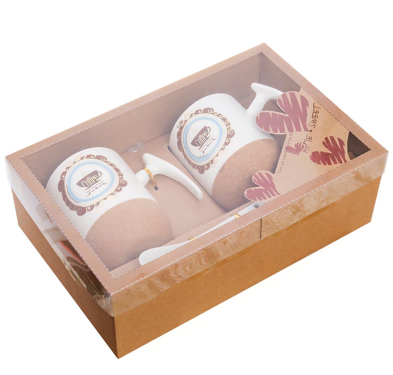SET DE TAZAS CON BASE DE CORCHO Y CUCHARAS 4PCS HOME & SWEET