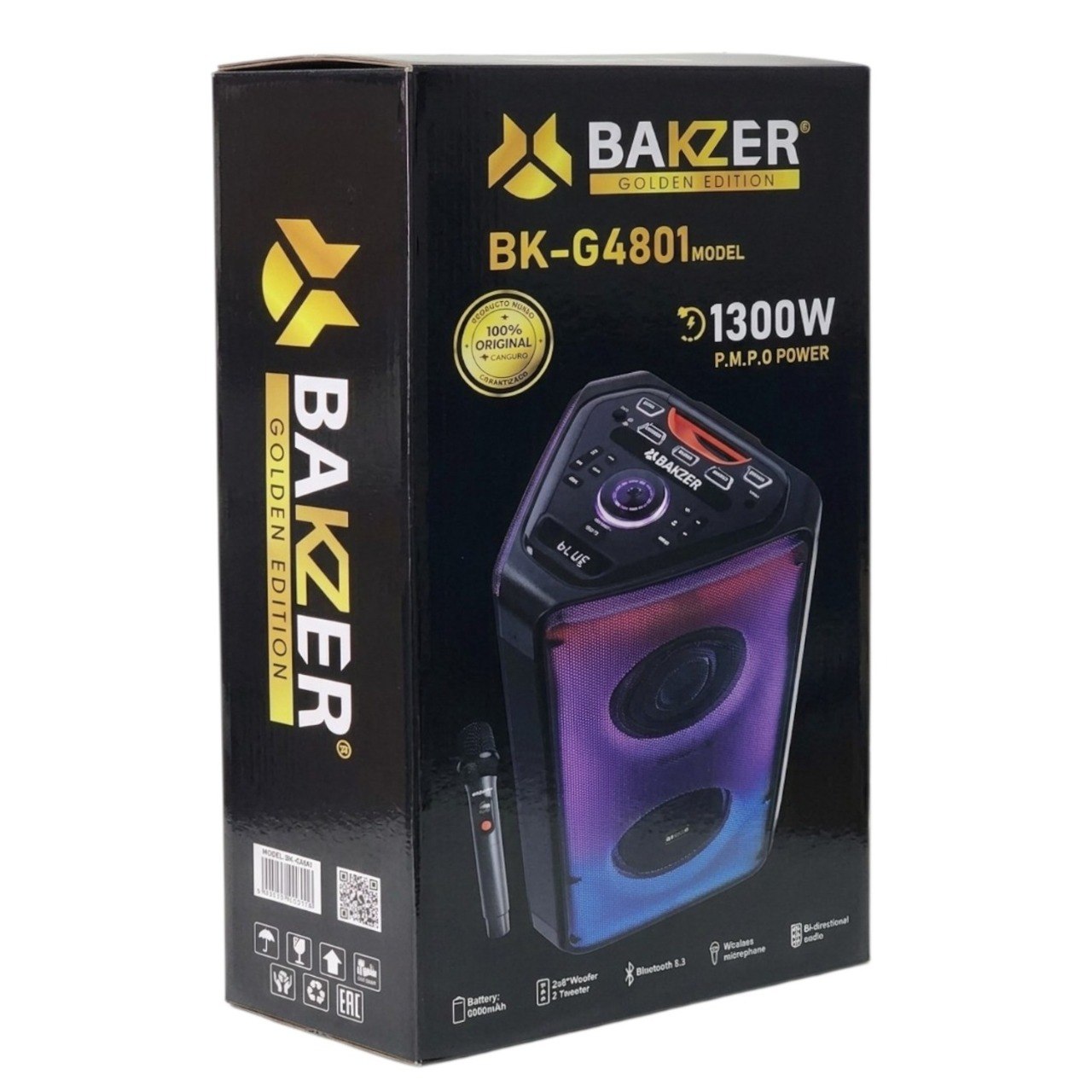 PARLANTE ALTAVOZ INALÁMBRICO DUAL CON MICROFONO Y CONTROL REMOTO MODELO BK-G4801 BAKZER 71CM
