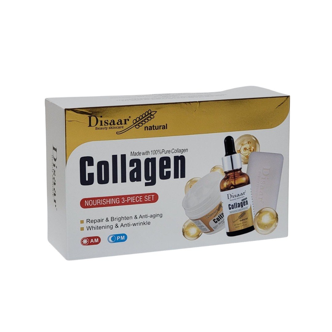 SET DE CUIDADO FACIAL REPARADOR Y ANTIEDAD CON COLAGENO 100% PURO 3PCS DISAAR