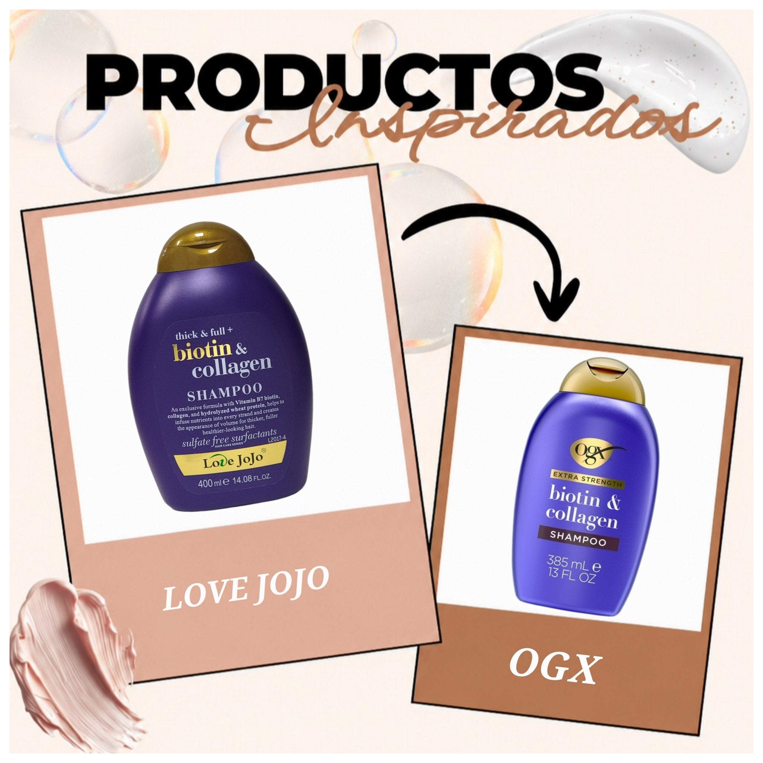 SHAMPOO DE VOLUMEN Y FORTALECIMIENTO CON BIOTINA Y COLAGENO LOVE JOJO 400ML
