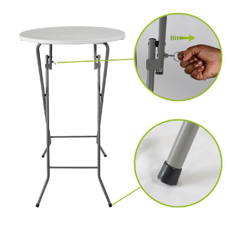 MESA COMEDOR REDONDA DE PIE,PLEGABLE DE PLASTICO PORTATIL, DE COCTEL, MESA ALTA DE BAR, ESTRUCTURA DE ACERO INOXIDABLE, FACIL DE INSTALAR Y GUARDAR HOMESTAR 135.5X5X81CM