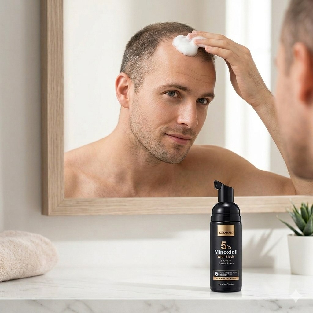 ESPUMA PARA EL CABELLO SIN ENJUAGUE ANTICAIDA Y FORTALECEDOR CON MINOXIDIL 5% Y BIOTINA KORMESIC 60ML