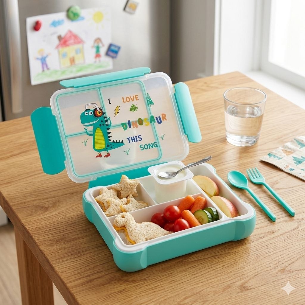 RECIPIENTE PANA PARA ALIMENTOS INFANTIL CON SET DE CUBIERTOS 22X17X5CM