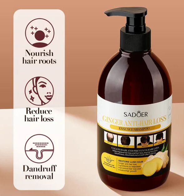 SHAMPOO PARA EL CABELLO DE JENGIBRE ANTICAIDA, LIMPIA EL CABELLO Y LO PROTEGE SUAVEMENTE EL CABELLO SADOER 500ML