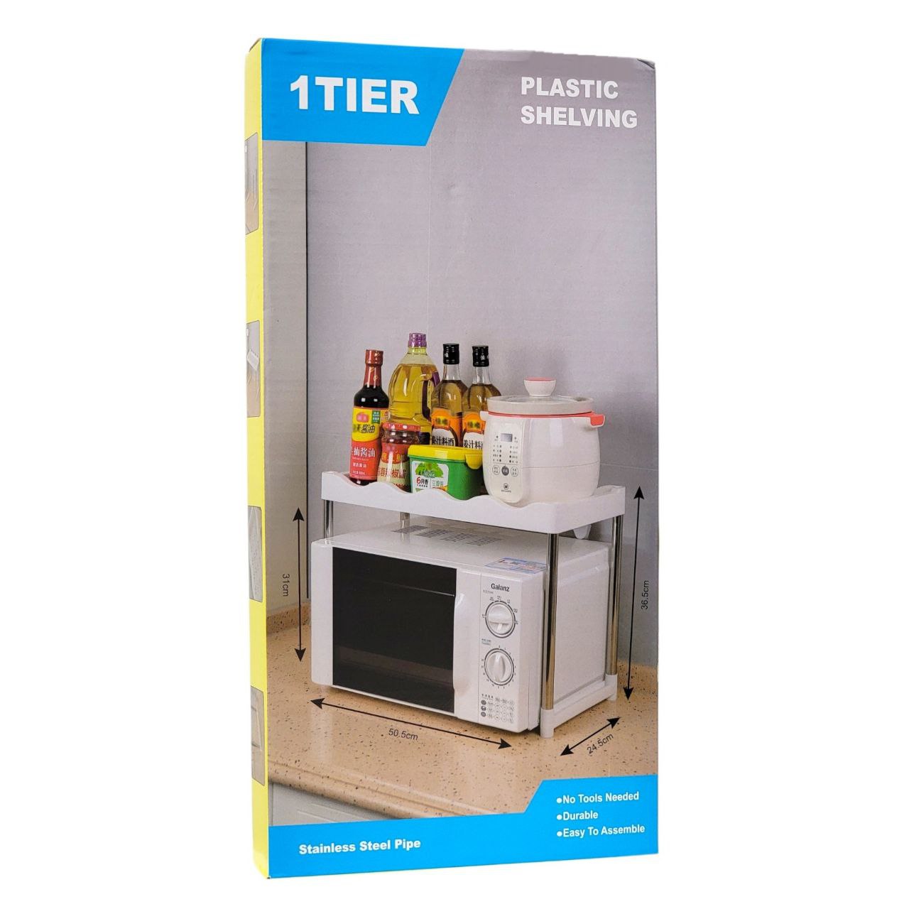 ESTANTE ORGANIZADOR DE COCINA DE 1 NIVEL MULTIFUNCIONAL DE PLASTICO Y SOPORTE DE METAL 31X50.5X24.5X36.5CM