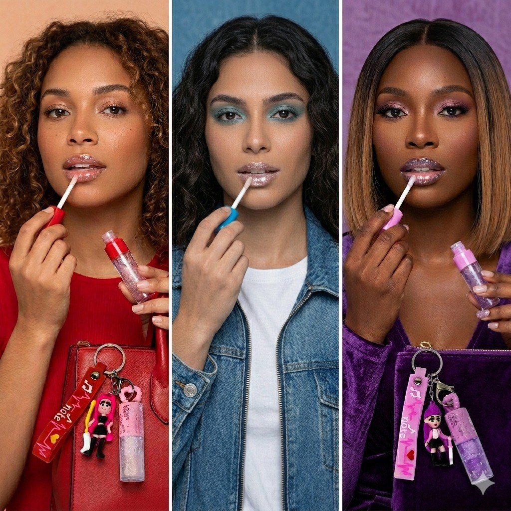 BRILLO LABIAL CON LLAVERO CON DISEÑO DE GUERREAS K-POP SIYIPING