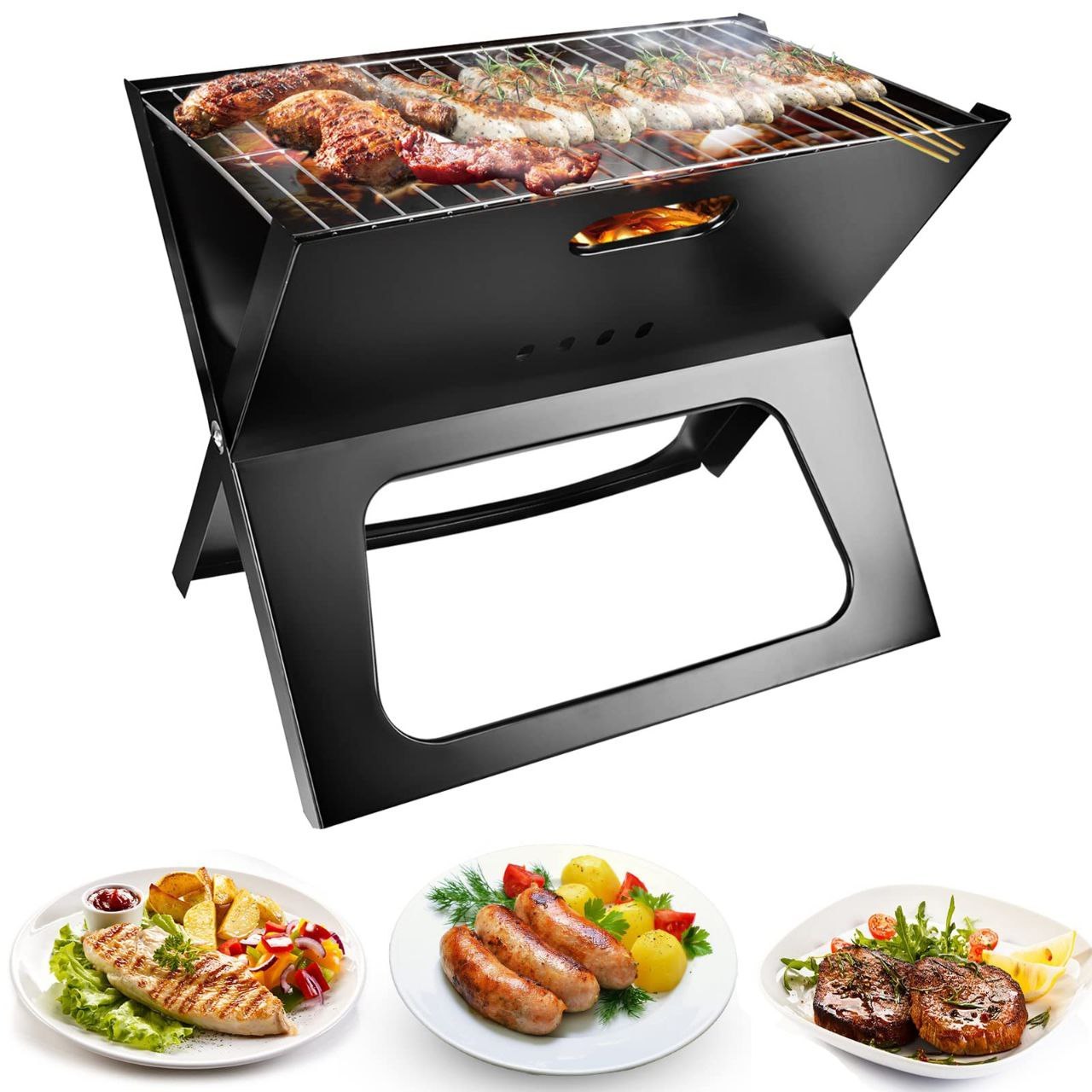 BARBACOA ASADOR DE CARBON PORTATIL PLEGABLE PARA EXTERIORES 48X27.5CM