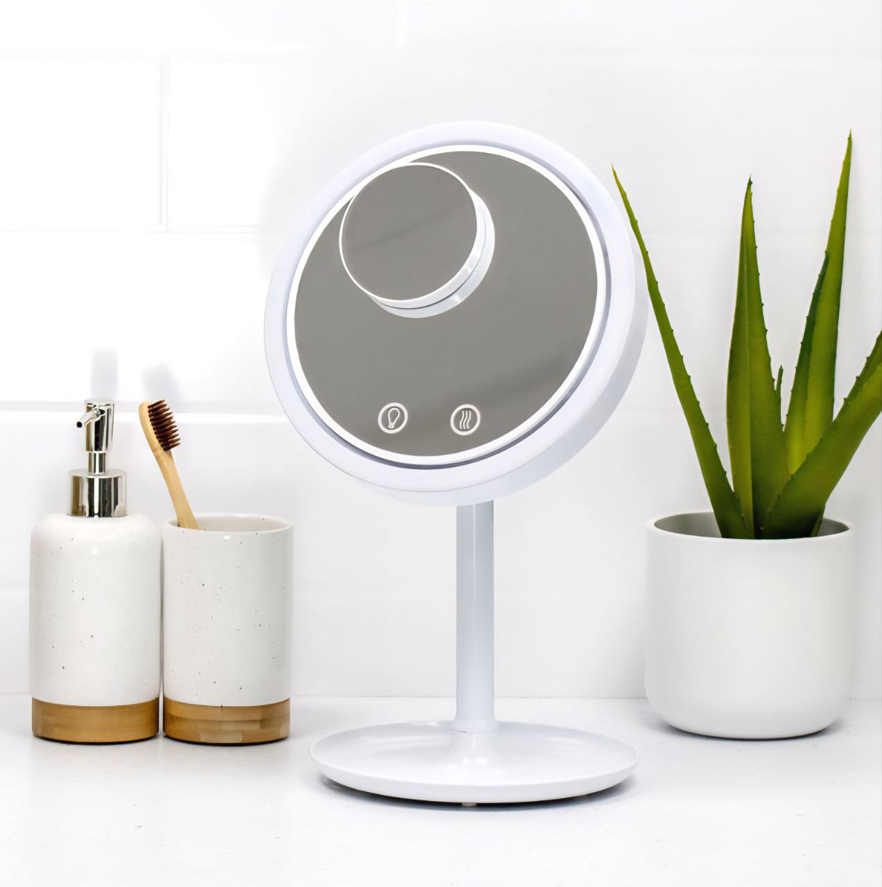 ESPEJO LED DE MAQUILLAJE CON VENTILADOR