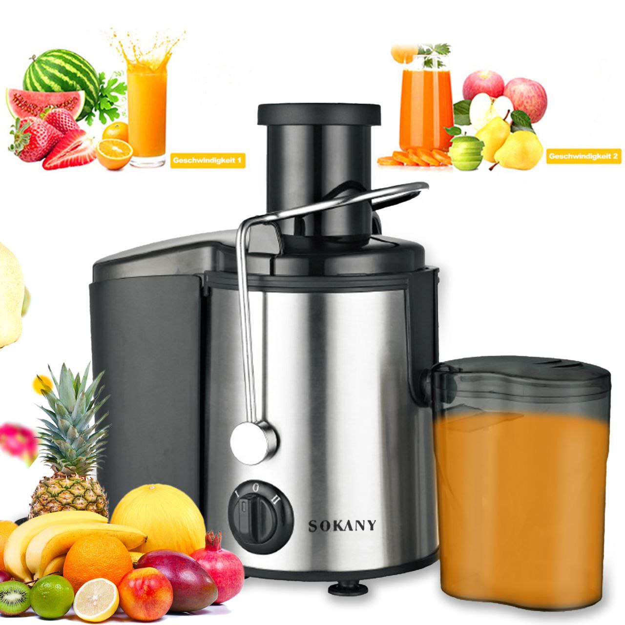 EXTRACTOR DE JUGO DE ACERO INOXIDABLE SK-4000 SOKANY