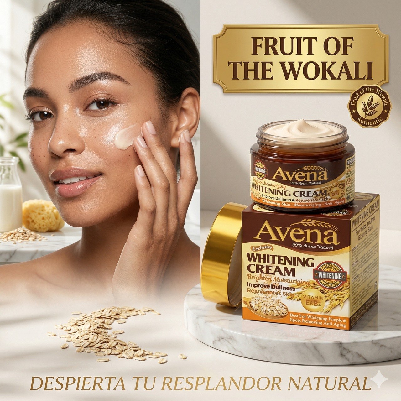 CREMA FACIAL BLANQUEADORA E HIDRATANTE CON ESENCIA DE VITAMINA E Y NIACINAMIDA FRUIT OF THE WOKALI 55G