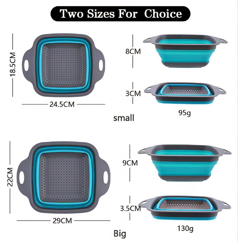 CANASTA COLADORA PLEGABLE DE SILICONA PARA COCINA, ESCURRIDOR DE FRUTAS Y VERDURAS 2 PIEZAS