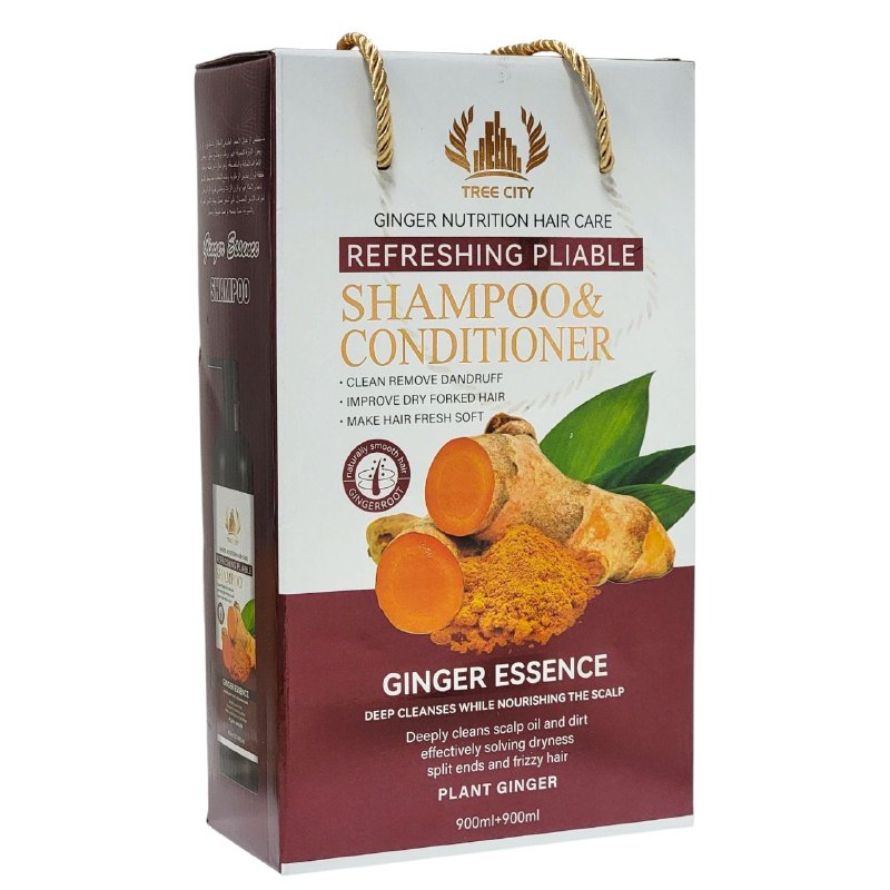 SET DE SHAMPOO Y ACONDICIONADOR HIDRATANTES CON JENGIBRE ROJO TREE CITY 900MLX2