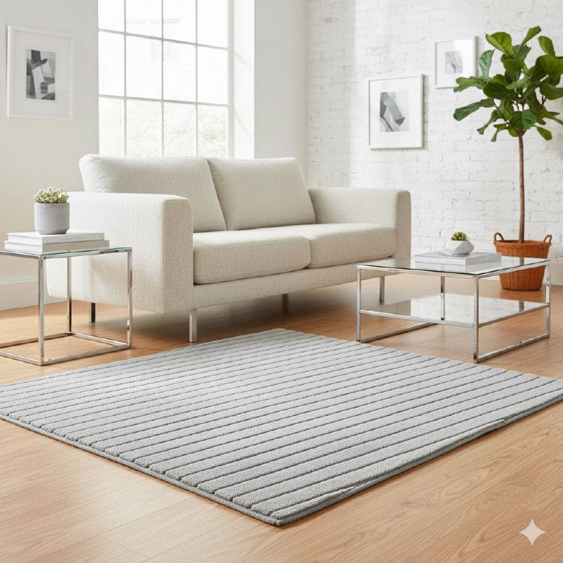ALFOMBRA DECORATIVA DE FELPA SUAVE Y GRUESA COLOR GRIS 117X172CM