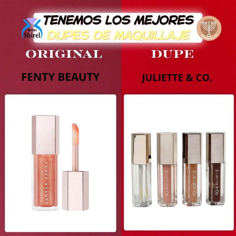 BRILLO LABIAL EN SET DE 4 PIEZAS DUPE DE FENTY BEAUTY, DEJA LOS LABIOS SUAVES TODO EL DIA JULIETTE & CO 4MLX4