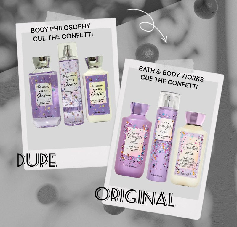 SET BODY PHILOSOPHY CUE THE CONFETTI SPLASH 250ML, CREMA CORPORAL 236ML, SHOWER GEL 295ML (M) DUPE BATH AND BODY CUE THE CONFETTI