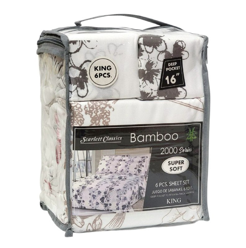 JUEGO DE SABANAS CAMERA DE 6 PIEZAS KING SCARLETT CLASSICS BAMBOO, 25 ESTILOS