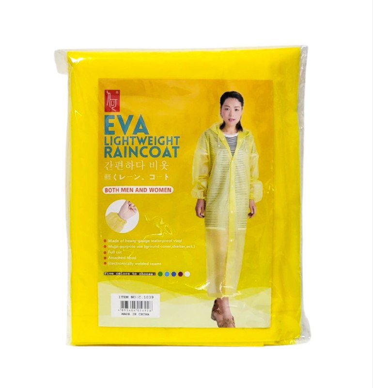 CAPOTE FORRO PARA LLUVIA IMPERMEABLE PARA ADULTOS, LIGERO Y FACIL DE LLEVAR, 5 COLORES EVA LIGHTWEIGHT RAINCOAT
