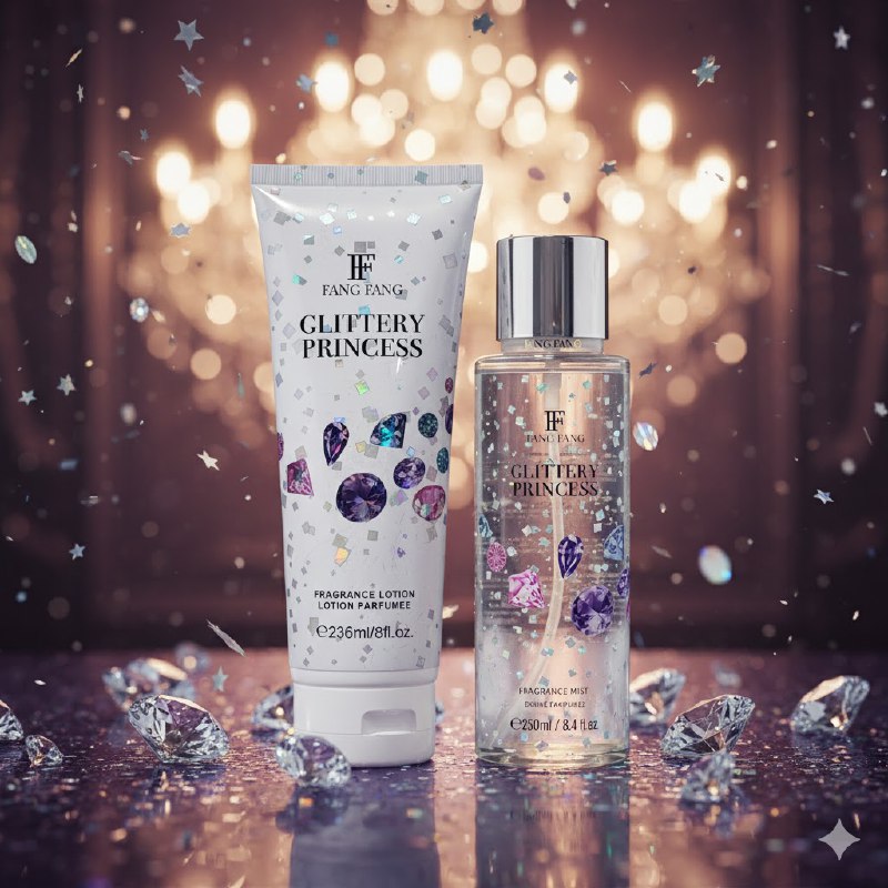 SET FANG FANG GLITTERY PRINCESS SPLASH 250ML, BODY LOTION 236ML (M)